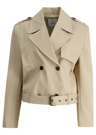 Greer beige double-breasted cotton trench jacket