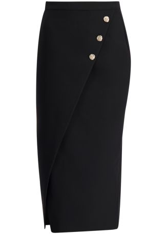 Black asymmetric midi skirt