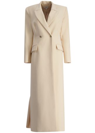 Nude double-breasted maxi dress