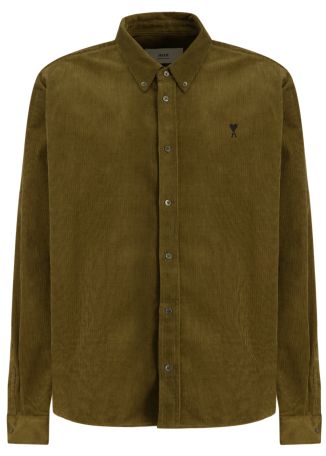 Brown logo-embroidered cotton shirt