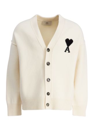Logo-intarsia wool cardigan