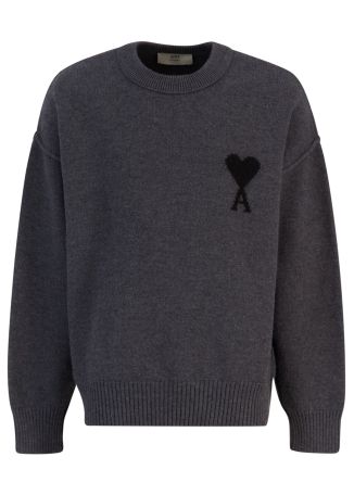 Grey logo-intarsia wool jumper