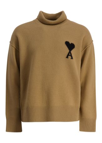 Brown logo-intarsia wool jumper