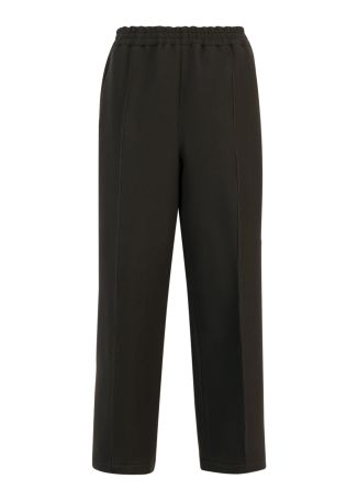 Black straight-leg wool trousers