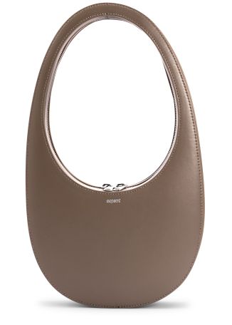 Swipe brown logo-embossed leather top handle bag
