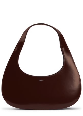 Brown logo-embossed leather top handle bag