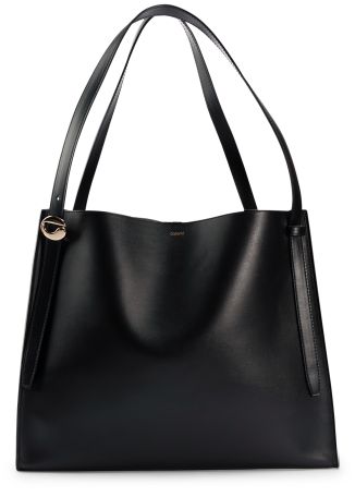 Black logo leather tote