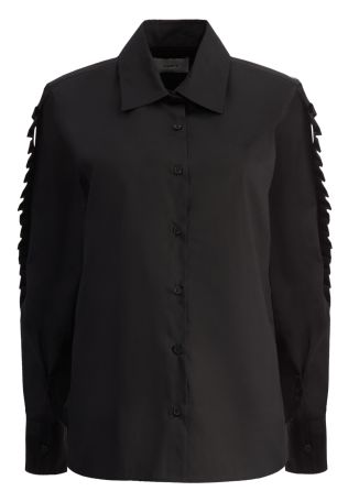 Black ruffled cotton shirt