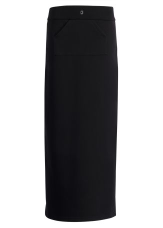 Black cotton-blend midi skirt
