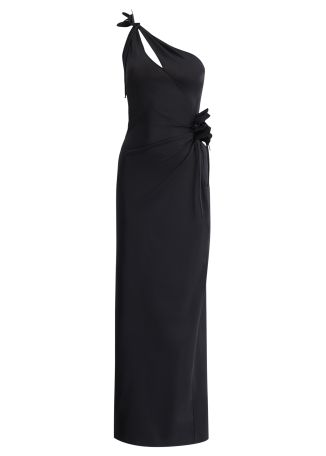 Black one-shoulder jersey gown