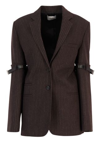 Brown pinstriped cotton-blend blazer