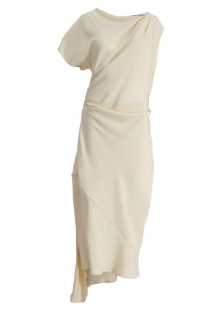 Beige draped satin maxi dress
