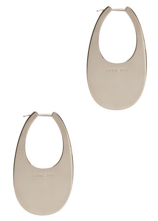 Large swipe silver logo drop earrings