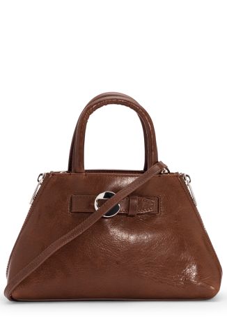 Mini data brown crinkled leather top handle bag