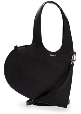 Mini heart black leather tote
