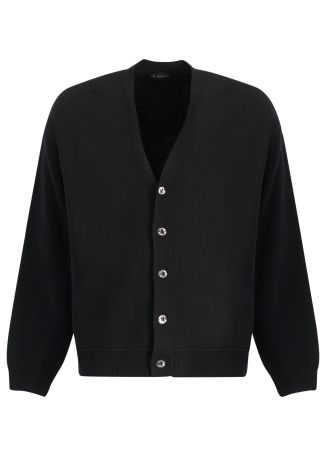 Black logo-embroidered wool-blend cardigan