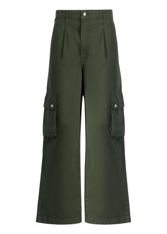 Green straight-leg cotton cargo trousers