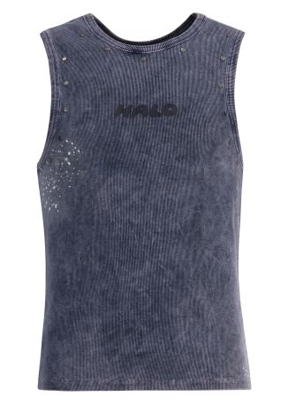 Stud-embellished stretch-cotton tank