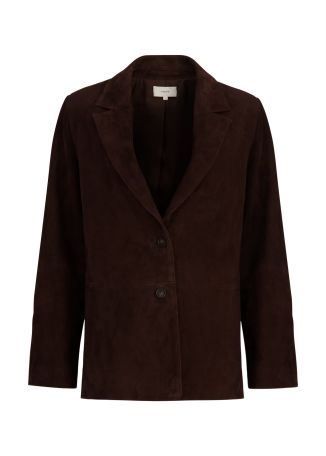 Brown single-breasted suede blazer