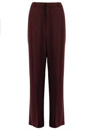 Burgundy wide-leg satin trousers