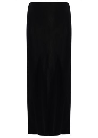 Black satin midi skirt