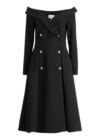 Black off-the-shoulder midi dress