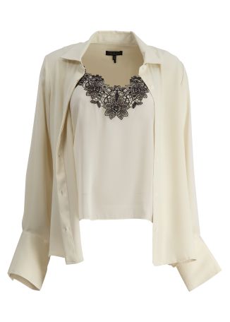 Venus ivory lace-trimmed satin blouse