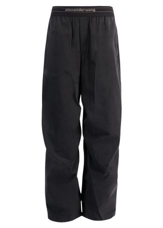 Black wide-leg cotton-blend trousers