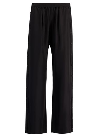 Black straight-leg silk trousers