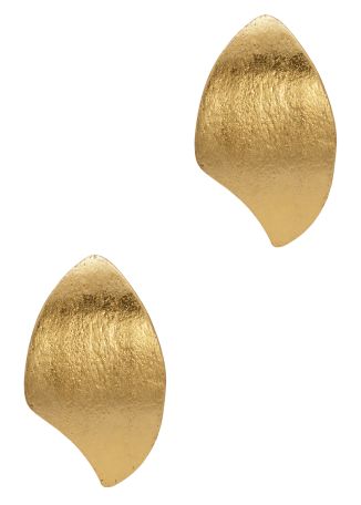 Lora gold sculpted wood clip-on drop earrings