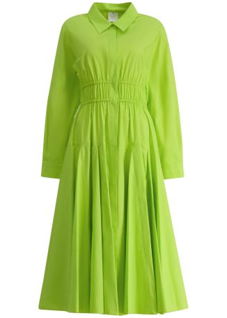 Green gathered cotton midi dress