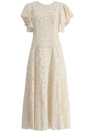 Cecile ivory embroidered silk midi dress