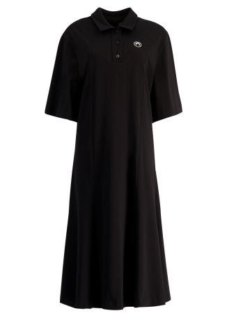 Black logo-embroidered cotton midi dress