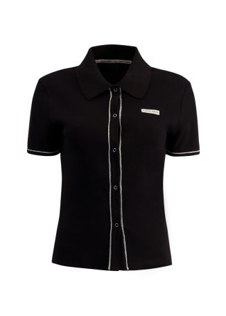 Black ribbed cotton polo shirt
