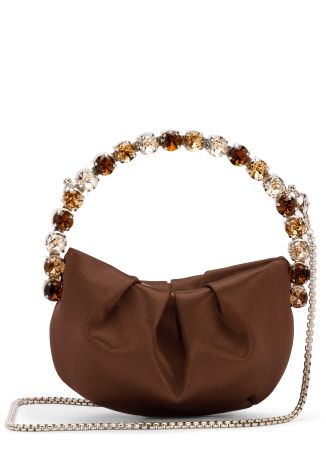 Micro eternity brown crystal-embellished satin clutch