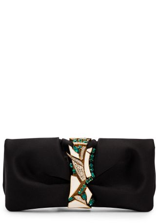 Oasis black crystal-embellished satin clutch
