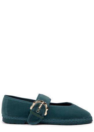 Lady Sophie green velvet Mary Jane flats