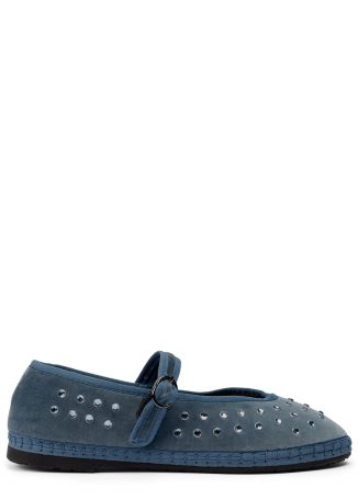 Mae Cristal stud-embellished velvet ballet flats