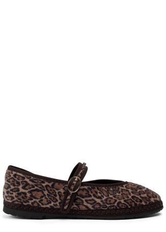 Pierre Leopard brown printed velvet ballet flats