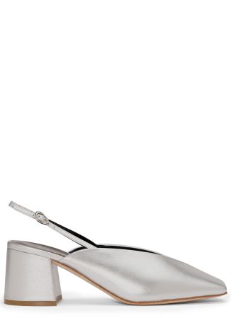 Marquito 60 silver metallic leather slingback sandals