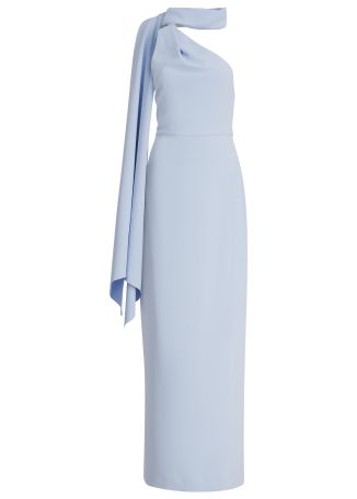 Demi blue one-shoulder crepe gown