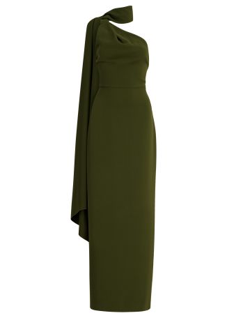 Demi green one-shoulder crepe gown