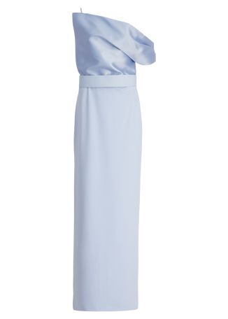 Alexis blue off-the-shoulder satin and crepe gown