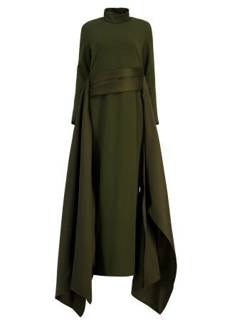 Olivia green draped satin and crepe gown