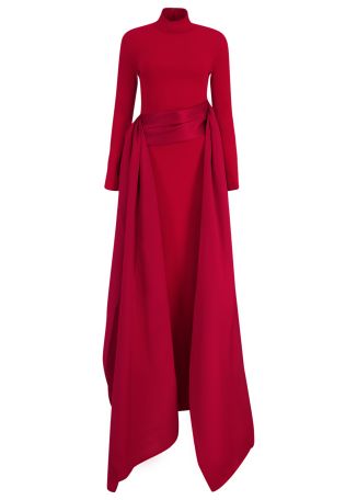 Olivia red draped satin and crepe gown