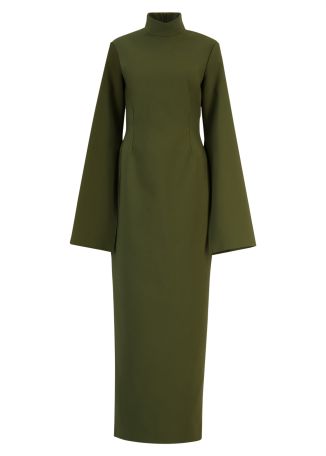Josefine green split-sleeve crepe maxi dress