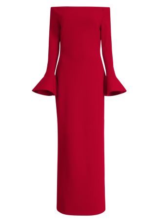 Anica red off-the-shoulder crepe gown