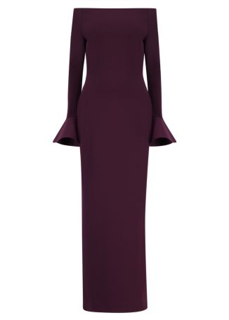 Anica purple off-the-shoulder crepe gown
