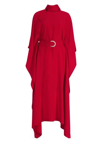 La Luna red asymmetric crepe kaftan