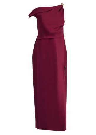 Bridgette burgundy one-shoulder linen-blend midi dress